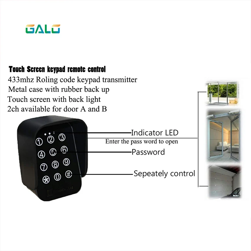 GALO Touch panel wireless keypad for swing gate opener / 500kg PKM sliding gate opener