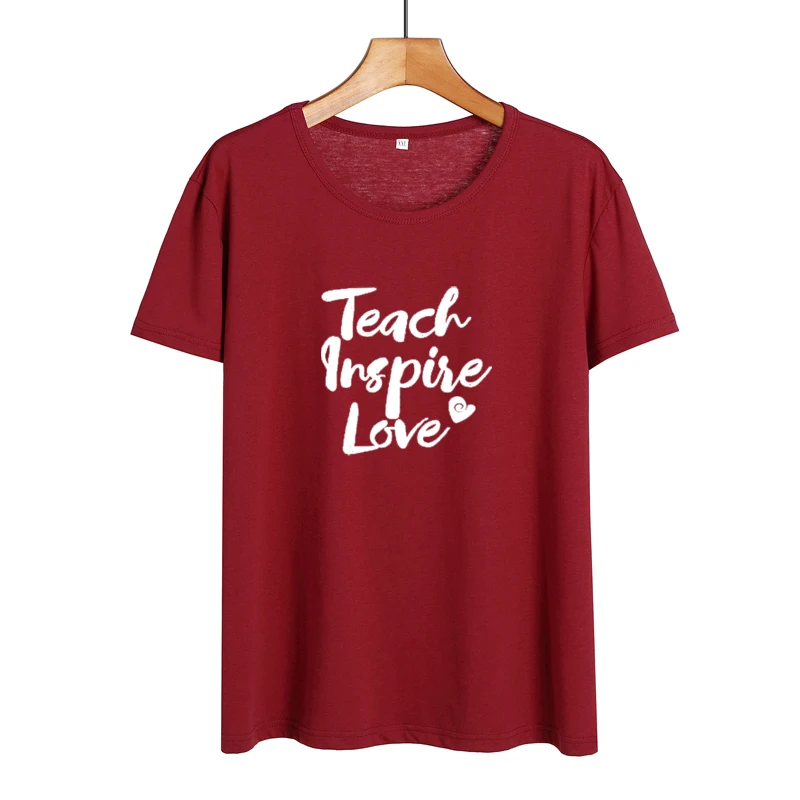 Футболка с надписью Teach Inspire Love модная женская одежда Новинка лета 2018 хлопковая