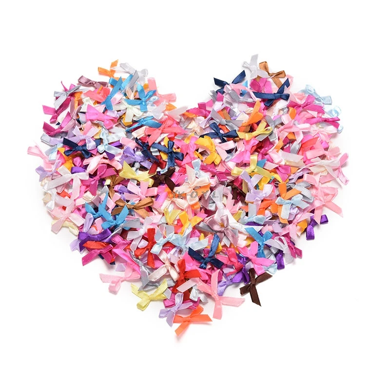 100 шт. мини цветы из атласной ленты луки подарок DIY крафтовые украшения на свадьбу