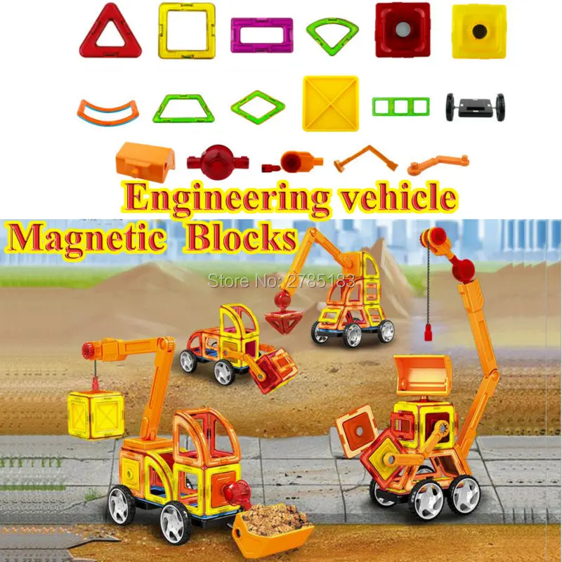 

3D DIY Engineering vehicle Magnetic Designer Blocks Construction Set Enlighten Bricks Toy Bricks Models Learning Educational Toy