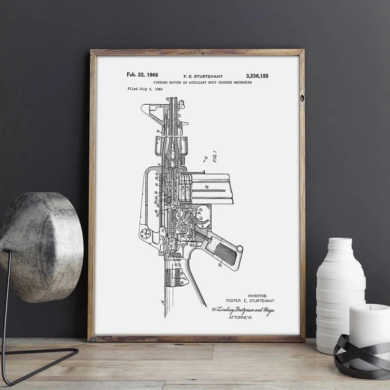 M16 Gun Prints Painting Military Decorations