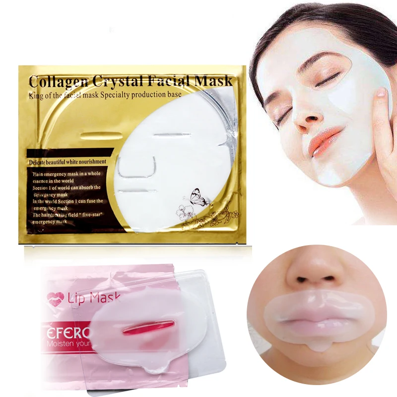 

1pc Natural Face Mask Skin Care Anti Wrinkle Beauty Acne Sheet Mask+5pcs Lip Mask Enhancer Crystal Collagen Lips Mask Care Pads