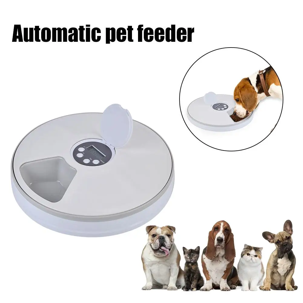 

Automatic pet feeder timing 6 food compartments for dog cat rabbit and small animals dry and wet food plate