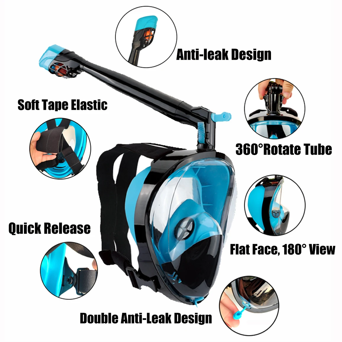 360 Degree Rotate Full Face Snorkeling Masks 180 View Anti-fog Anti-Leak Snorkel Scuba Underwater Diving Mask