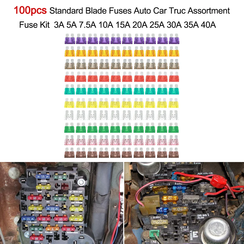 100pcs Standard Blade Fuses Auto Car Truck Assortment Fuse Kit 3A 5A 7