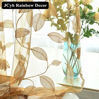 

Embroidered Tulle Curtains for Living Room Bedroom Modern Leaf Sheer Curtains for Window Treatments Voile Cortinas Fabric Drapes