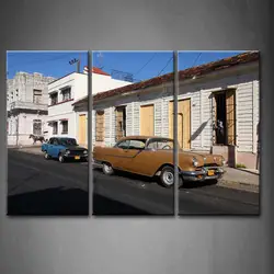 Настенная картина в рамке фотографии старые автомобили Stree дом дорога Печать на холсте Офис Работа