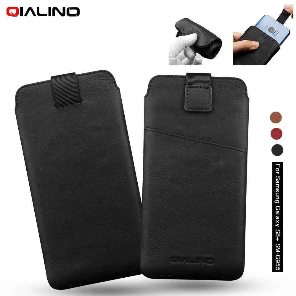

XSB41-QIALINO Phone Cases for Samsung Galaxy S8 Plus Case Genuine Leather Sleeve Phone Pouch for Galaxy S8+ Cover Coque