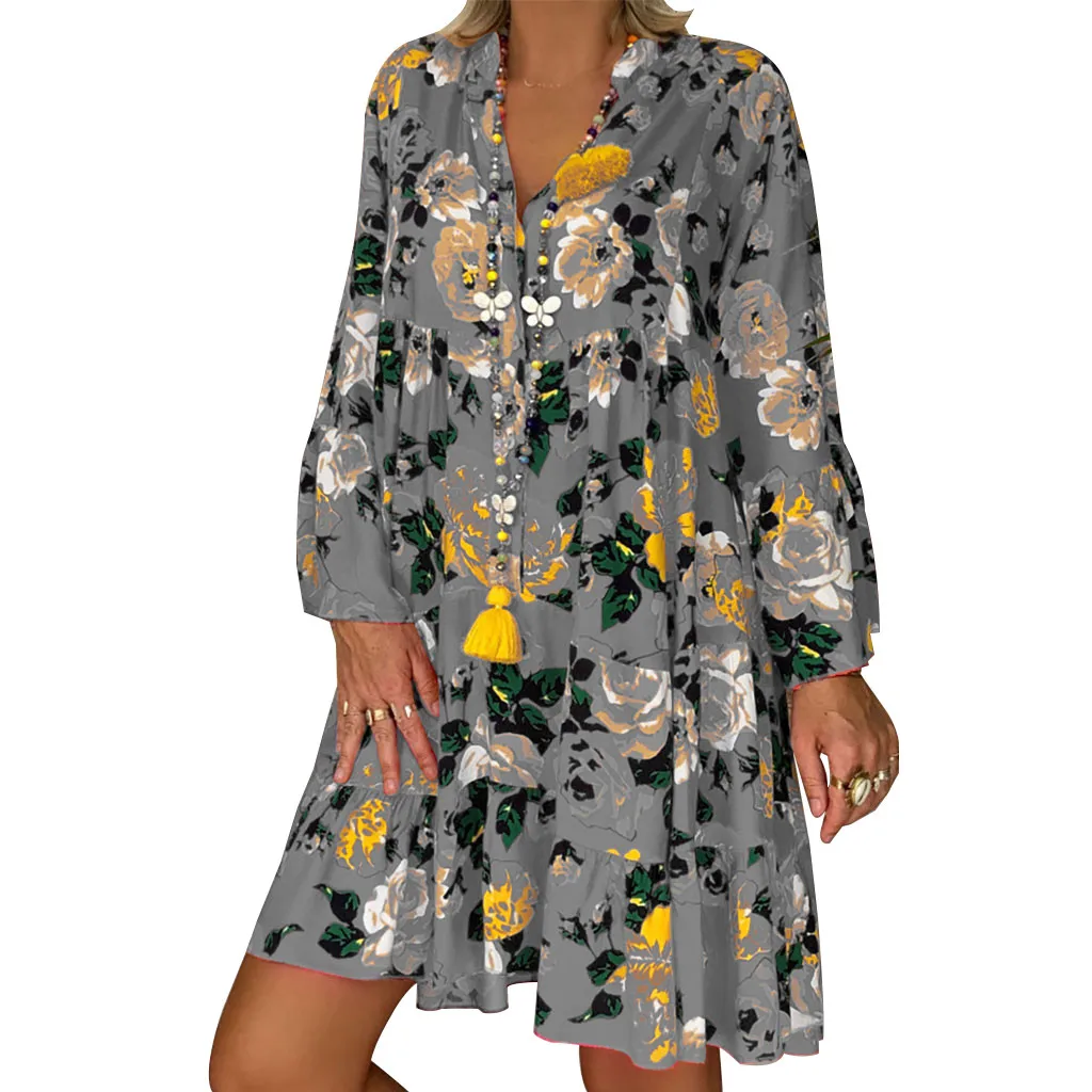 JAYCOSIN, женское летнее платье в стиле бохо, Пляжное платье с цветочным принтом, сарафан, свободные Мини Короткие вечерние платья размера плюс 5XL