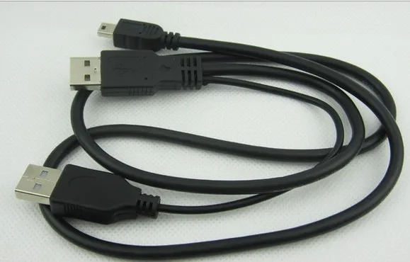 

free ship.2pcs. USB 2. 0 Two A Type Male to Mini 5 Pin Male Y Cable for For 2.5" Mobile Hard Disk Drive HDD