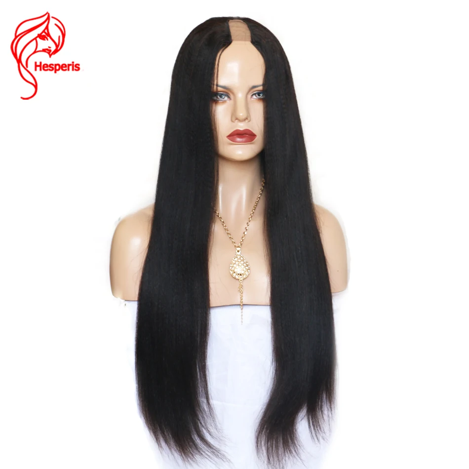 Hesperis человеческие волосы u-часть парики для черных женщин Yaki прямые малайзийские волосы парик Средняя часть может быть окрашена не запутывается
