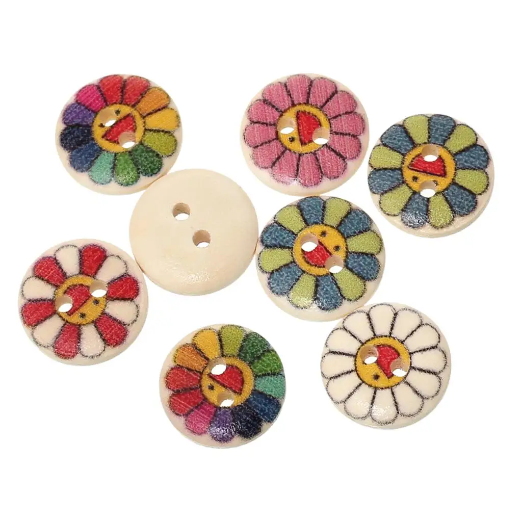 

Wood Sewing Button Scrapbooking Round At Random Two Holes Flower Pattern 15mm Dia,100 PCs new