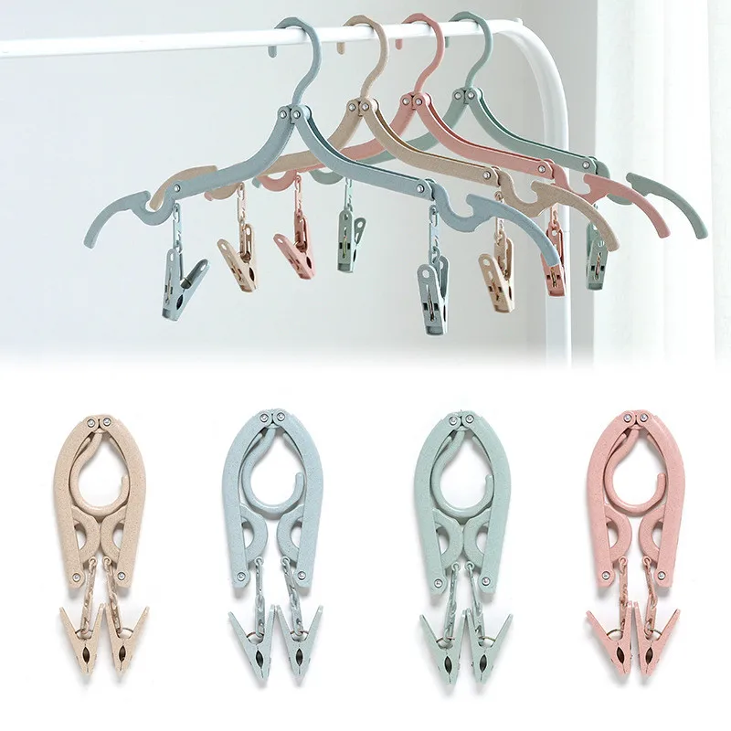 

Travel Portable Clothes Hanger Folding Plastic Children Clothes Rack Pants Socks Hook Multi-function Wardrobe Organizer