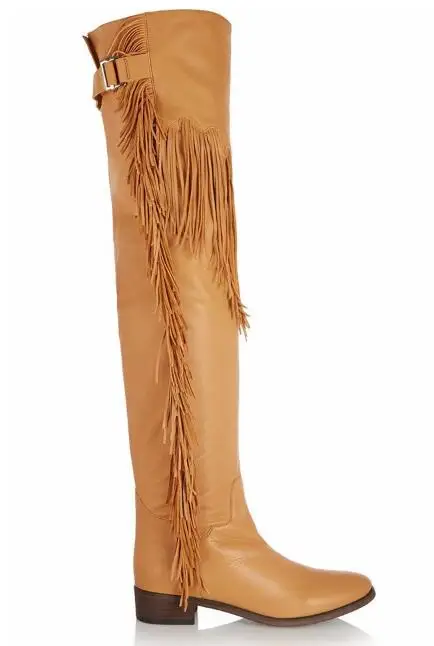 

Spring and autumn black/yellow solid round toe low heel over-the-knee long boots for woman Ladies square heel long boots