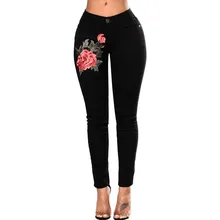 Цветочные вышитые джинсы женские с высокой талией стрейч обтягивающие джинсы женские s женские джинсы черные осенние