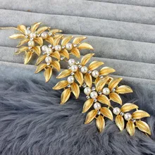 Бренд золото оставляет цветок со стразами и жемчугом руководитель группы женские винтажные барокко диадемы свадебные аксессуары для волос ювелирные изделия