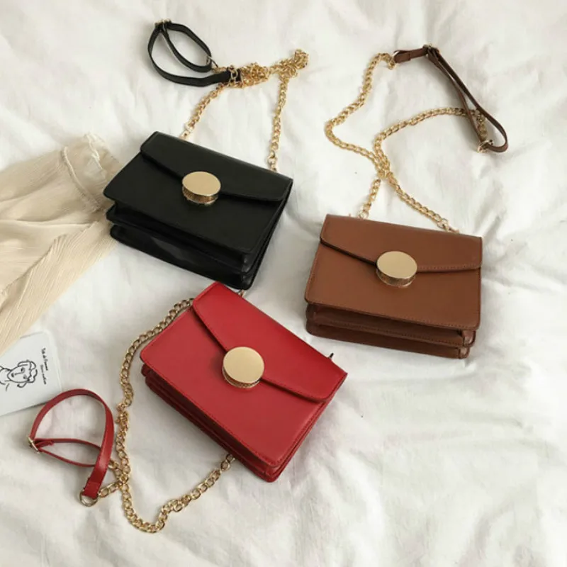 

Bags for Women 2019 Women Messenger Bags Faux Brown Leather Bag Crossbody Bags for Women Gold Chain Shoulder Bags B070