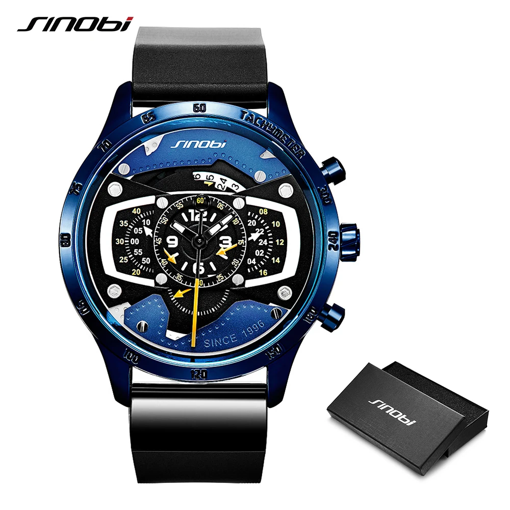 Cena Relogio Masculino SINOBI zegarek mężczyźni samochód kreatywne zegarki człowiek moda Casual prędkość sporty wyścigowe Chronograph silikonowy zegarek kwarcowy