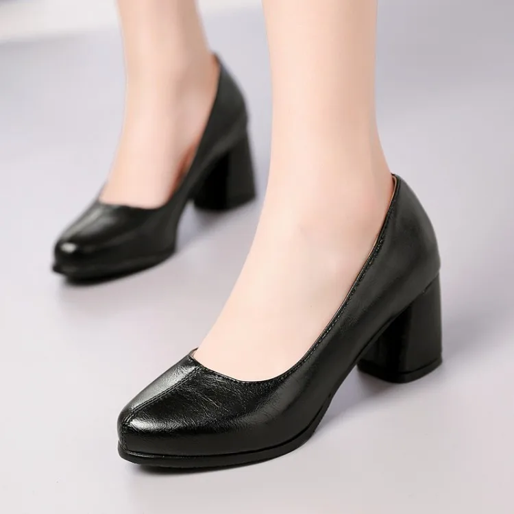 

Big Size 11 12 13 14 ladies high heels women shoes woman pumps Round head, shallow mouth, thick heel, square heel