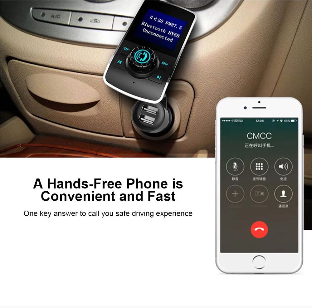 Bluetooth-передатчик, автомобильное зарядное устройство, fm-передатчик, Bluetooth, беспроводной автомобильный комплект, поддержка USB Flash, TF карты, Aux, Mp3 Play
