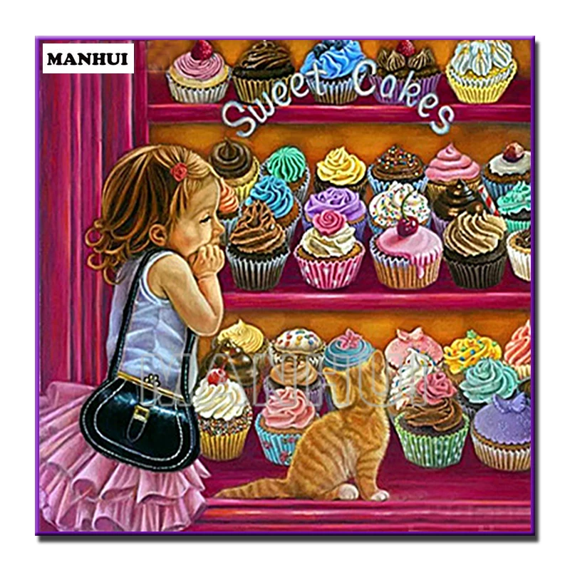 

DIY Diamond painting Cross stitch Full square Diamond embroidery Cartoon Full Round Diamond mosaic Little Girl Candy store 275