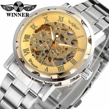 

Winner WRG8008M4T4 Automatic Men new wristwatch free shipping skeleton silver color watch stainless steel band best gift