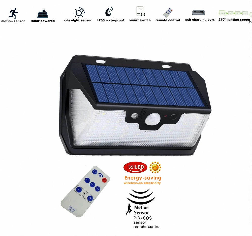 

3pcs/lot 55/96 leds Solar light remote control radar indoor smart lamp outdoor Garden Yard Emergency Security Door Step stair pa