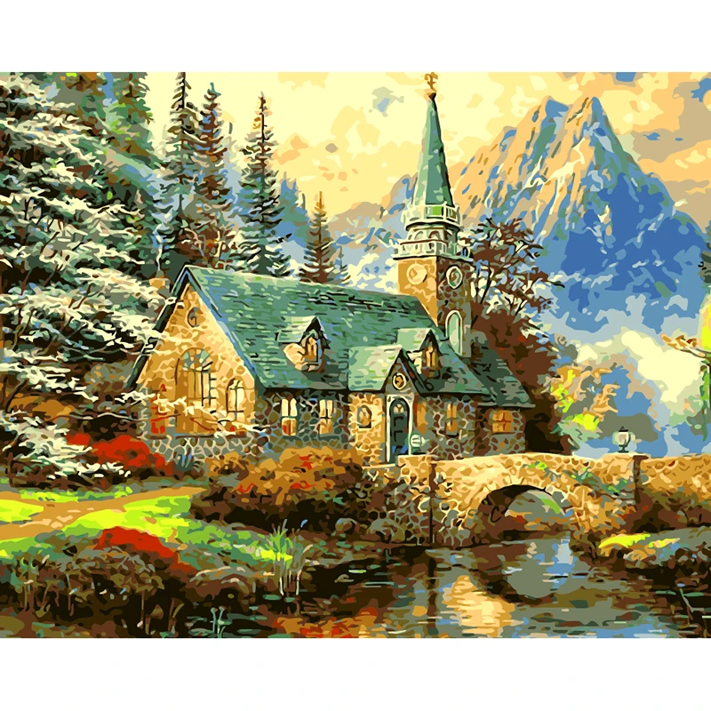 

Frameless DIY Painting By Numbers Coloring by numbers Oil Painting On Canvas Landscape Home Decor wall art Dream Castle CX83