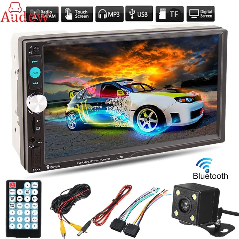 

7 Inch TFT Car Audio Stereo Touch Screen 2 Din MP5 Player with Rearview Camera bluetooth V2.0 Hands-free Call AUX TF USB FM