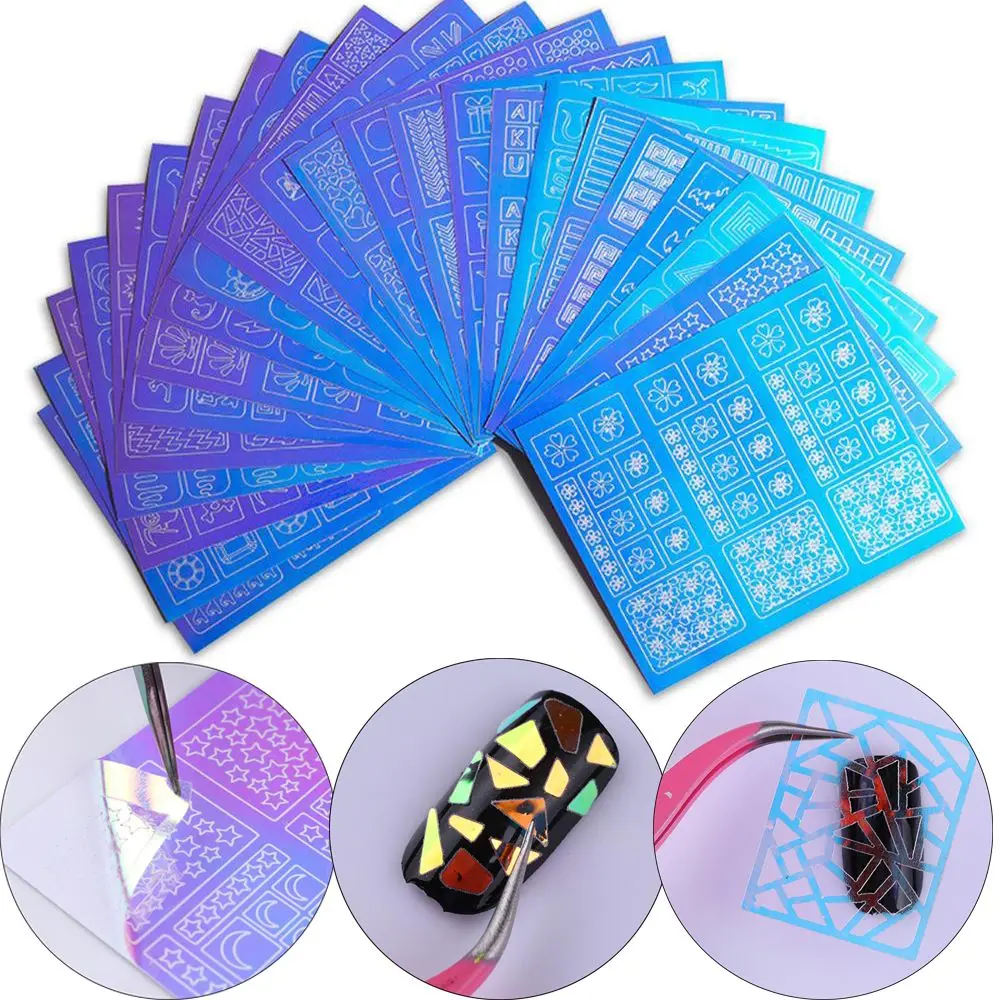 

12PCs/Set 3D Adhesive Glass Paper Nail Stickers Water Transfer Decals Hollow Nail Vinyls Art DIY Decoration Manicure Tips