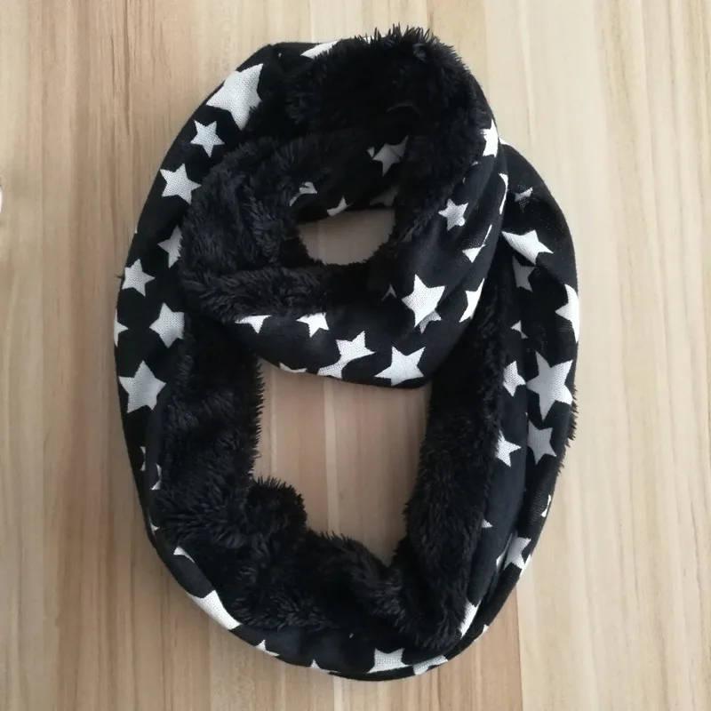 Детский шарф унисекс для мальчиков и девочек; осенне-зимний теплый кашемировый шарф; детский хлопковый шарф с буквенным принтом и пятью звездами - Цвет: Black White stars