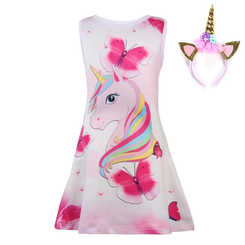 VOGUEON Girls Unicorn Nightgown Children Summer Sleeveless Unicornio Sleepwear Kids Cartoon