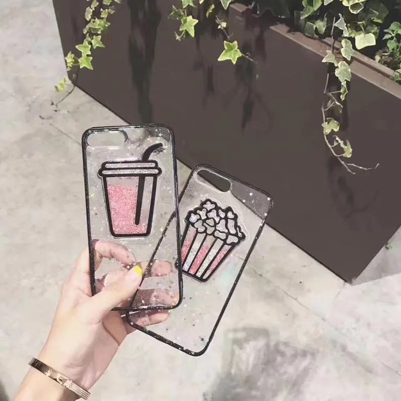 JiBan Shinny 3D Попкорн Прозрачный блестящий Bing чехлы для телефонов iphone 8 Plus чашки