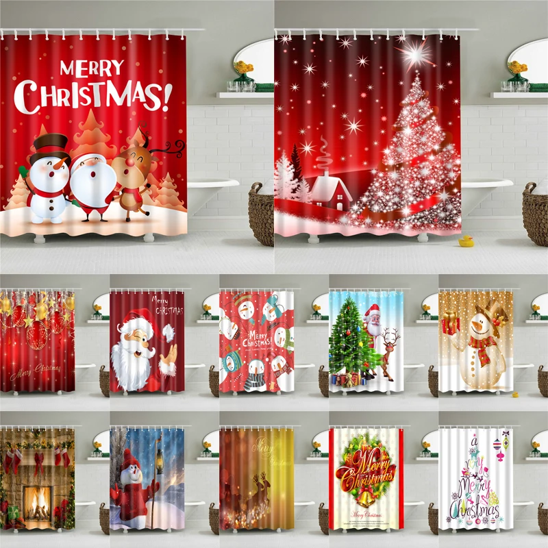 

Christmas Printed Shower Curtain Bath Screen For The Bathroom Waterproof Polyester Fabric Bath Curtains Home Decoration