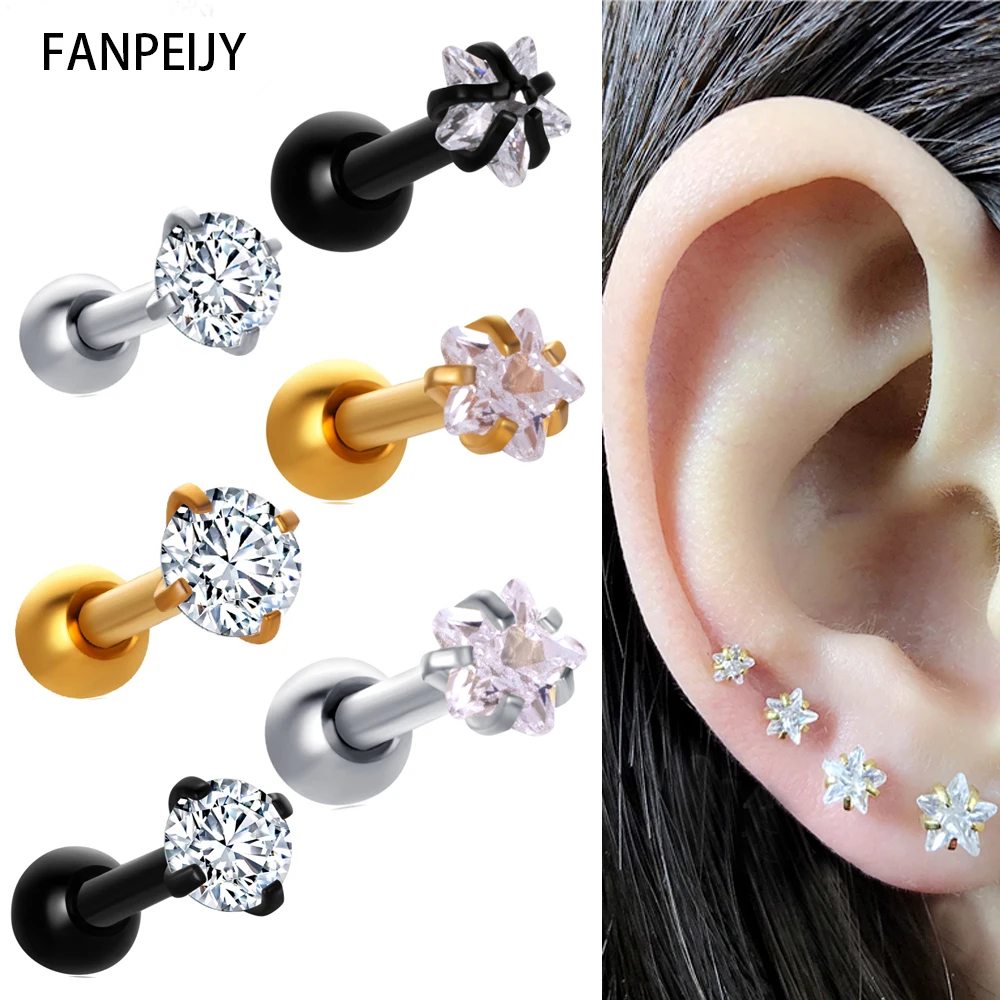 Fanpeijy 2pcs Silver Gold Crystal Cartilage Earring Helix Ear Piercing