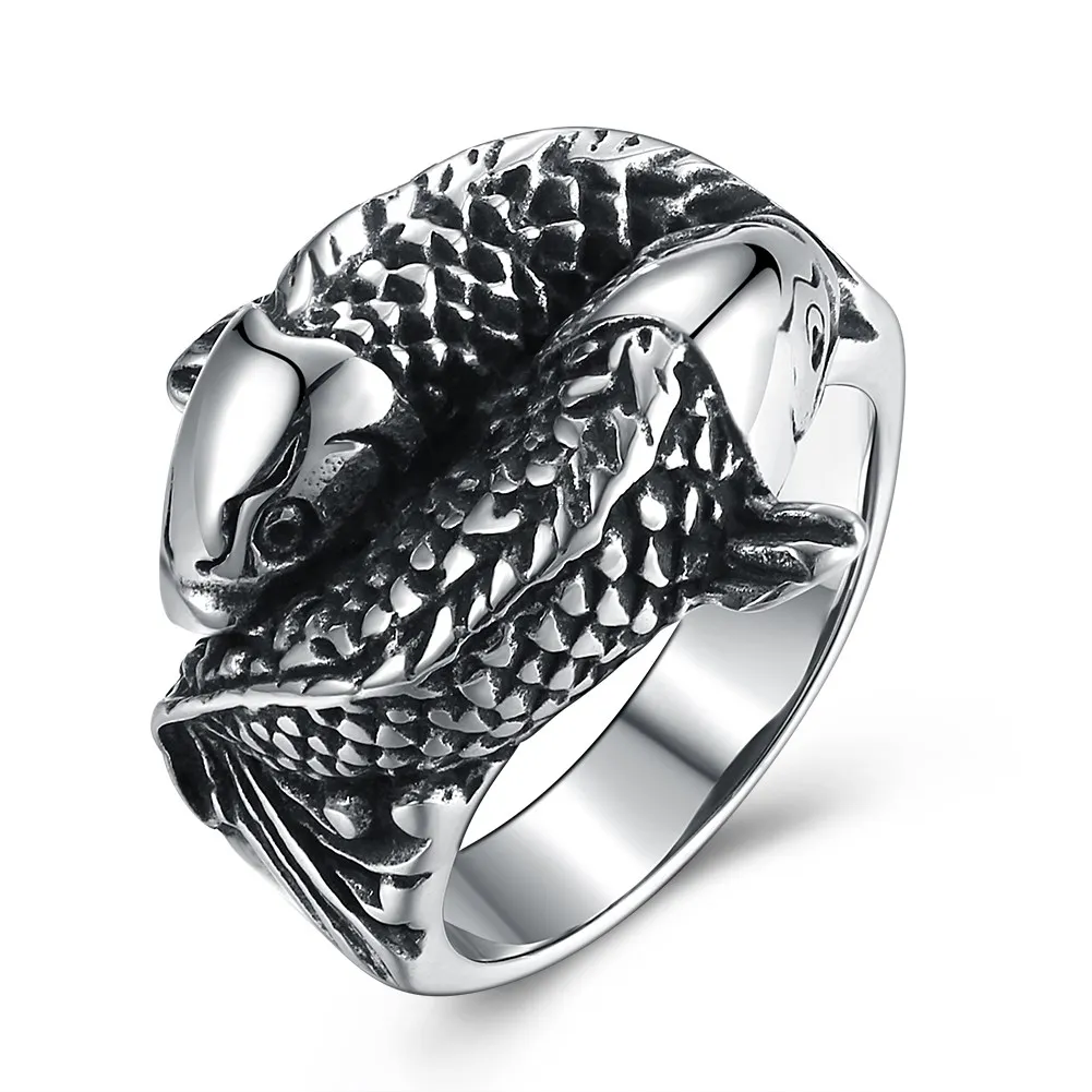 

Fashion Stainless Steel Rings for Men Fish Punk Jewelry Animal Gifts Male Accessories Vintage Silver Color Dropshipping 2019