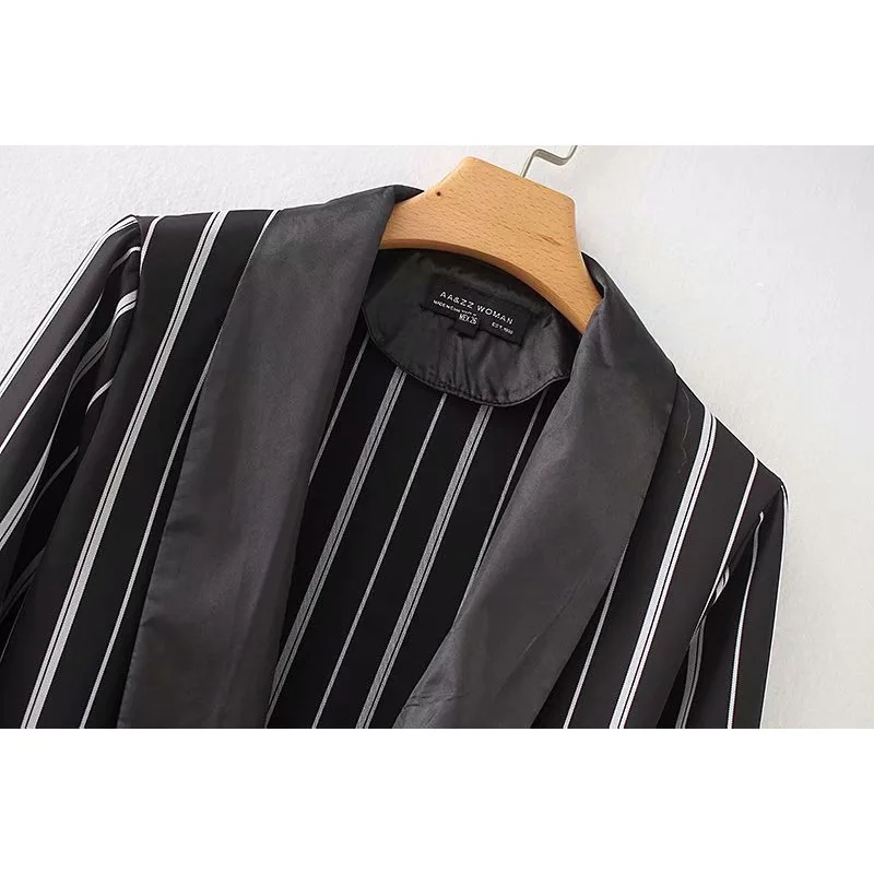 Stripes Capable Temperament Belt Waist Lean Long Suit Long Sleeves Spring Jacket Office Lady Women's Blazer Feminino Stripes Capable Temperament Belt Waist Lean Long Suit Long Sleeves Spring Jacket Office Lady Women's Blazer Feminino