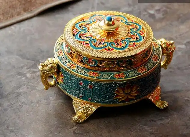 

Cloisonne color relief Buddha disc incense copper incense burner aroma furnace