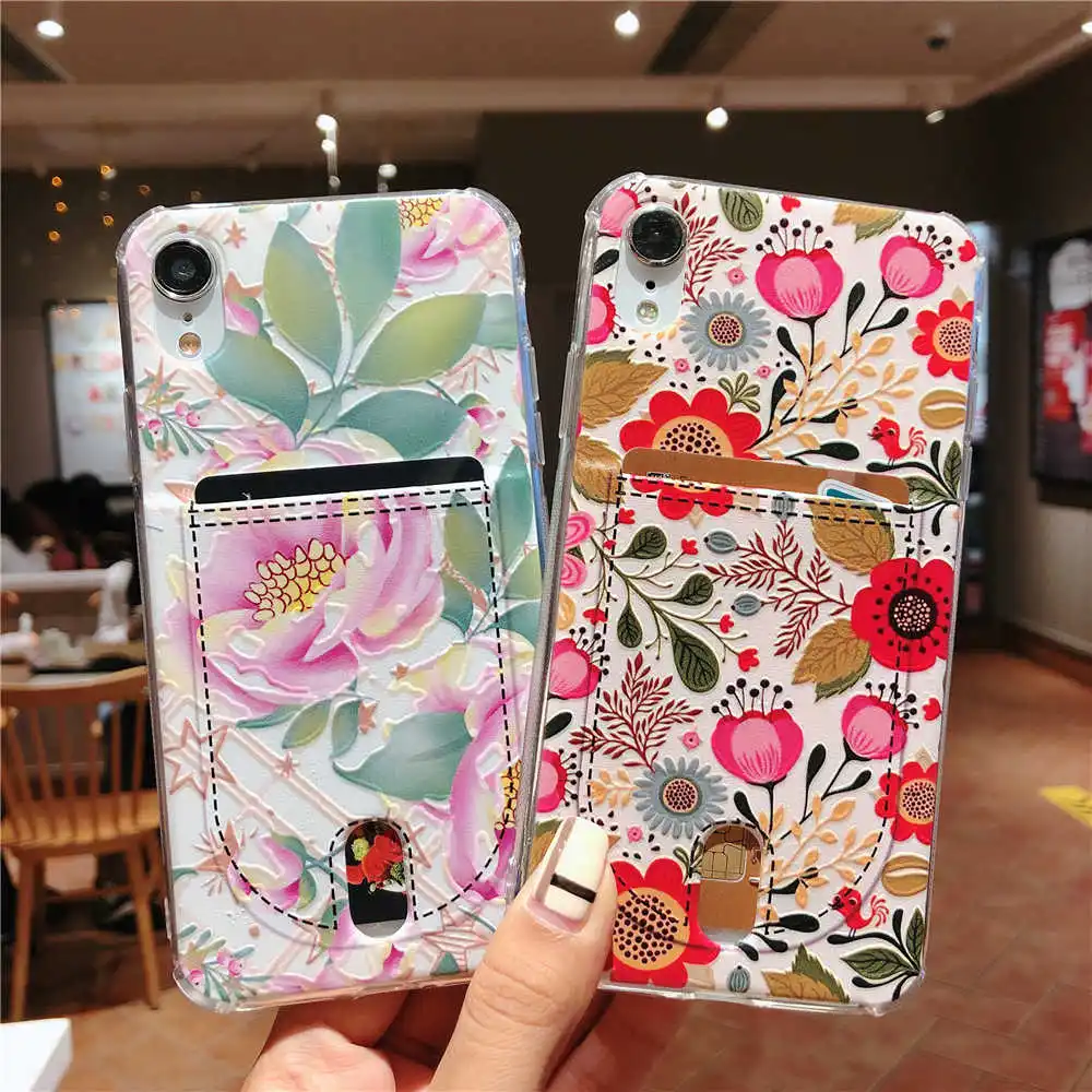 For Iphone 7 3D Relief TPU Case for 8 8Plus Credit Card Holder Back Cover iphone 6 6plus X XR XS Max Protective shell |
