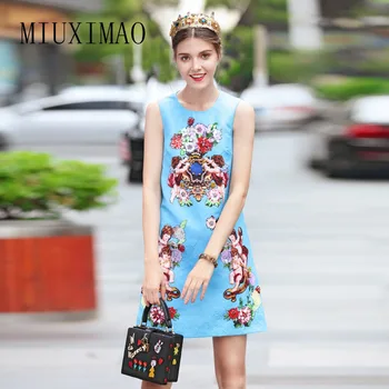 

2018 Spring & Summer Newest Casual Style A-Line Fashion O-Neck Sleeveless Diamonds Sequined Elegant Above Knee Dress Women