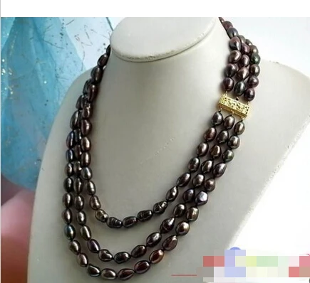 

Free shipping@@@@@ p884 3ROW 14MM BLACK BAROQUE FW CULTURED PEARL NECKLACE