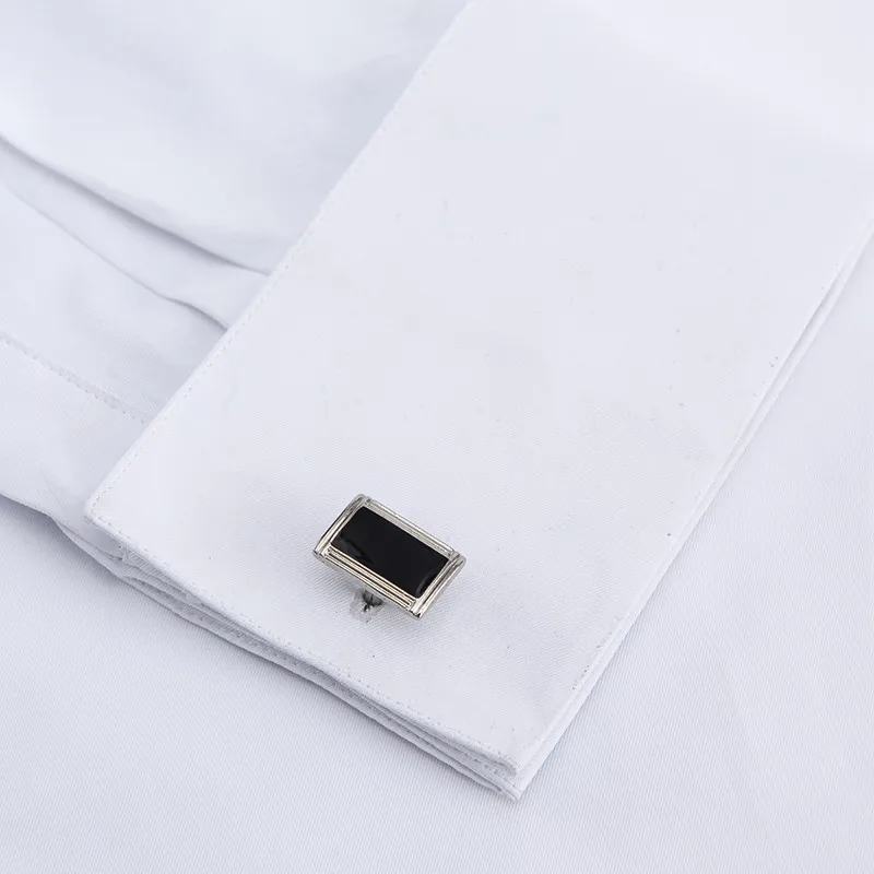 French Cufflinks covered button turndown collar long sleeve solid plain business men slim fit non-iron dress shirts dress shirts