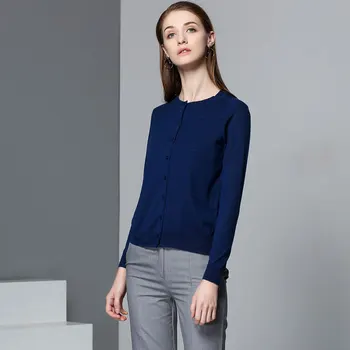 

Knitted Cotton Cardigan Women 2018 Autumn Long Sleeve O Neck Women's Sweater Cardigan Female Single Button Pull coat Navy M/L/XL