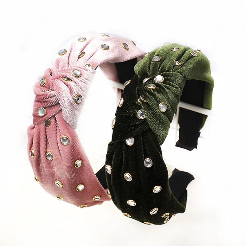 

Women White Rhinestones Velvet hair Band Hoops Accessories Summer Boho Casual Ladies Bowknot Headbands Turban Drop Shopping