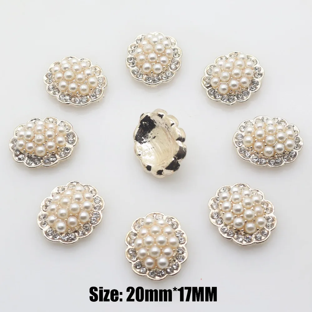 

Hot 10pcs/lot 20*17mm Oval rhinestone pearl buttons for crystal brooch invitation wedding Bridal bouquets decoration