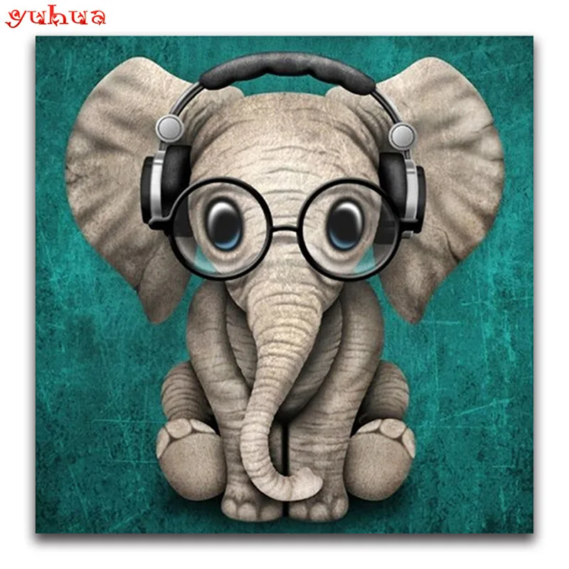 Full Square Diamond painting Cross stitch DIY elephant 3D Diamond mosaic glass Full Round Diamond embroidery elephant with glass_