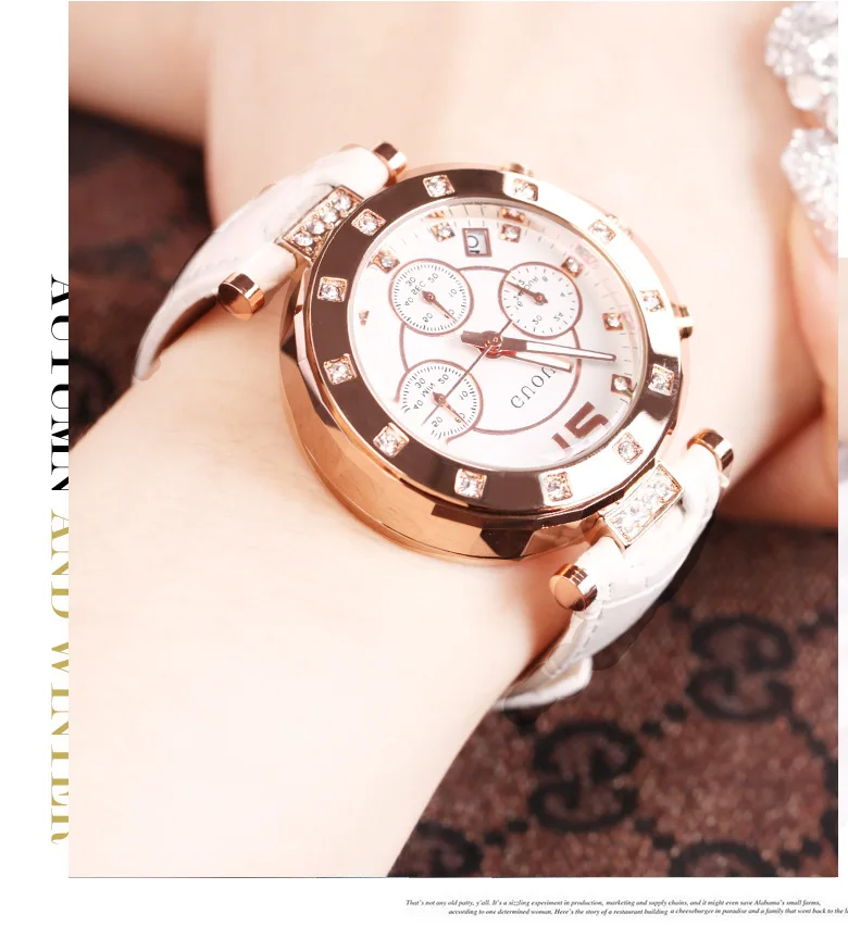 Модный бренд GUOU, женские часы из натуральной кожи, высокое качество, женские водонепроницаемые Роскошные студенческие часы с календарем - Цвет: Белый