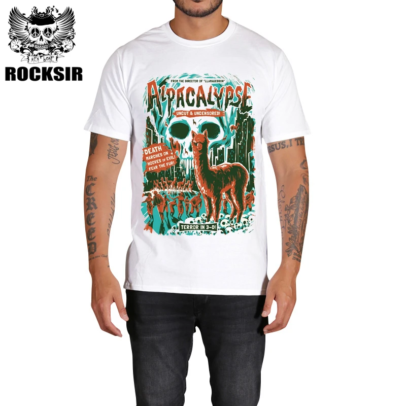 Rocksir Для мужчин футболки Alpacalypse на узор летняя белая футболка повседневная с