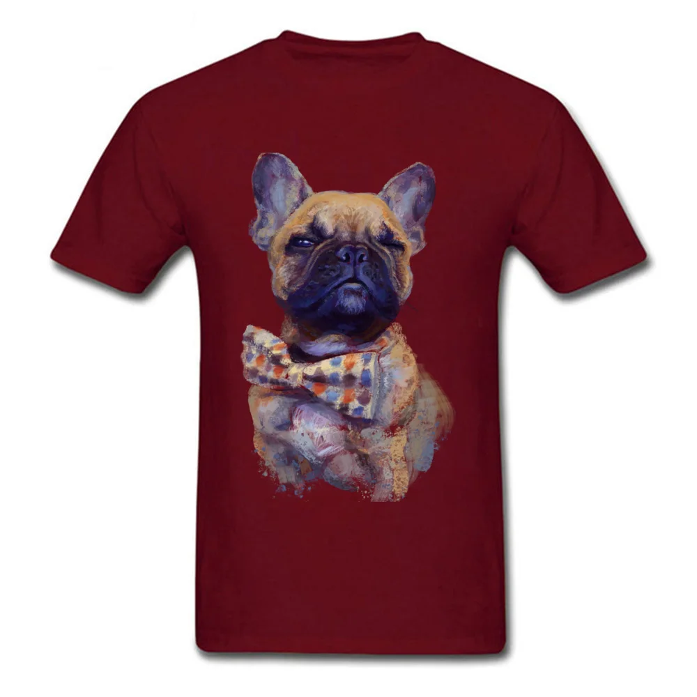 French Bulldog Round Collar T Shirts Father Day Tops T Shirt Short Sleeve Cheap Cotton Party Tee Shirt Personalized Mens French Bulldog maroon