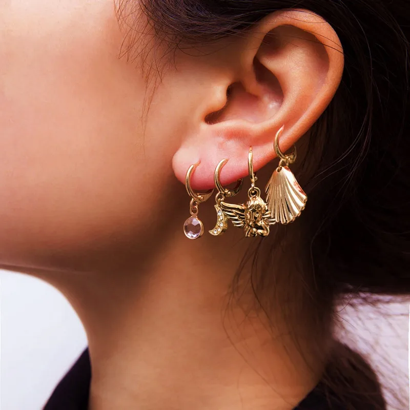 

2019 Small Bohemian Earrings Gold/Silver Fashion Heart/Rose/Moon/Star/Cross/Shell Earrings for Women Drop Earring Boho Jewelry